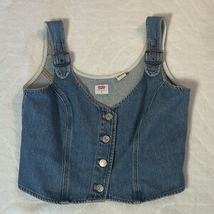 Levi's Blue Denim Button-Front Tank Crop Top